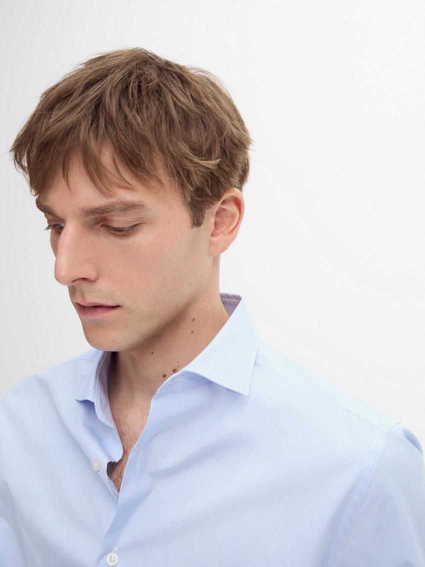 Massimo Dutti Slim Fit Micro-check Men Shirts Blue | US-EB4012859