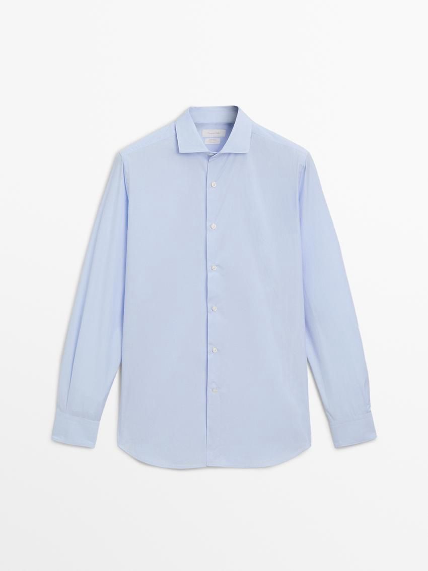 Massimo Dutti Slim Fit Micro-check Men Shirts Blue | US-EB4012859
