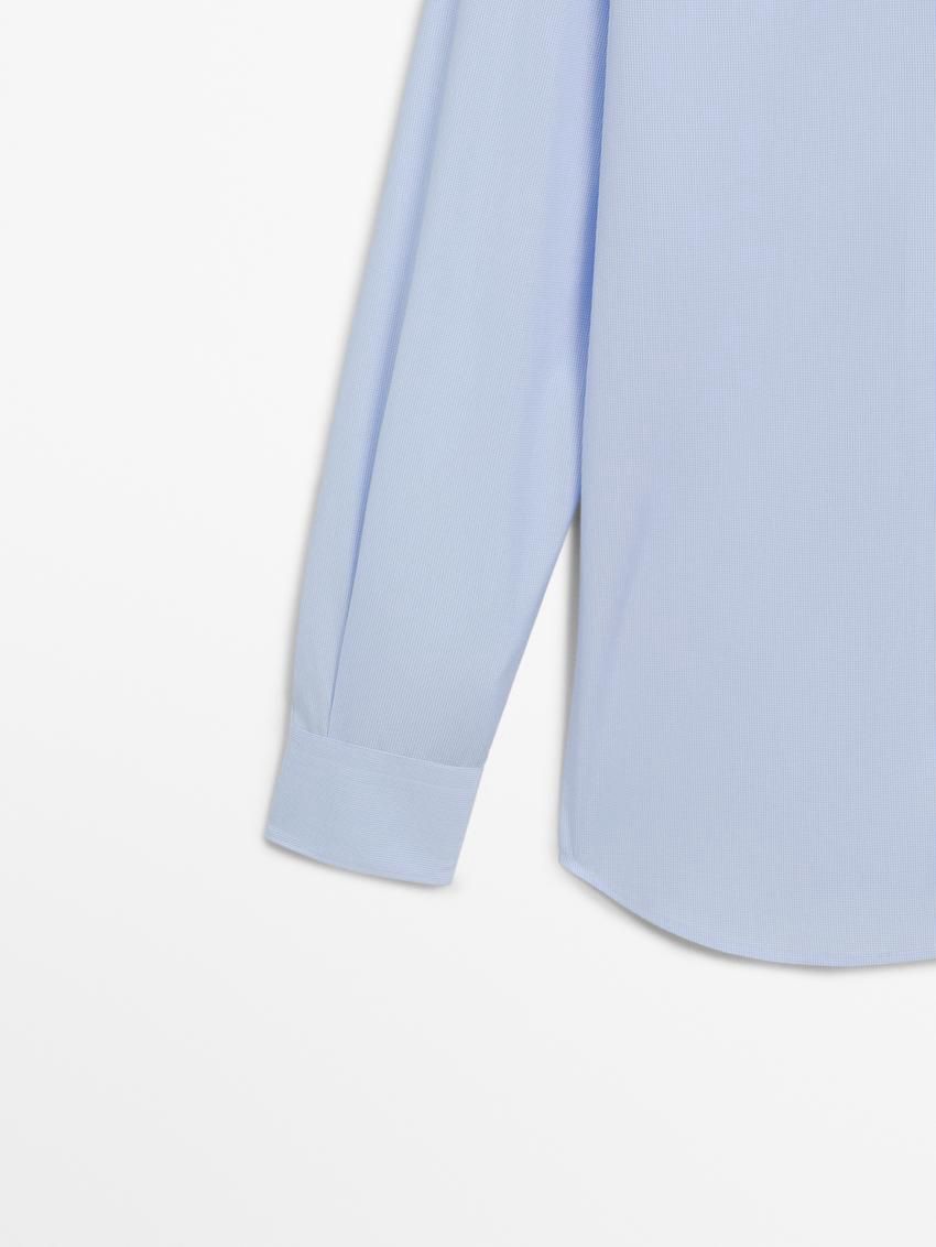 Massimo Dutti Slim Fit Micro-check Men Shirts Blue | US-EB4012859