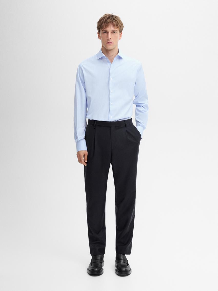Massimo Dutti Slim Fit Micro-check Men Shirts Blue | US-EB4012859