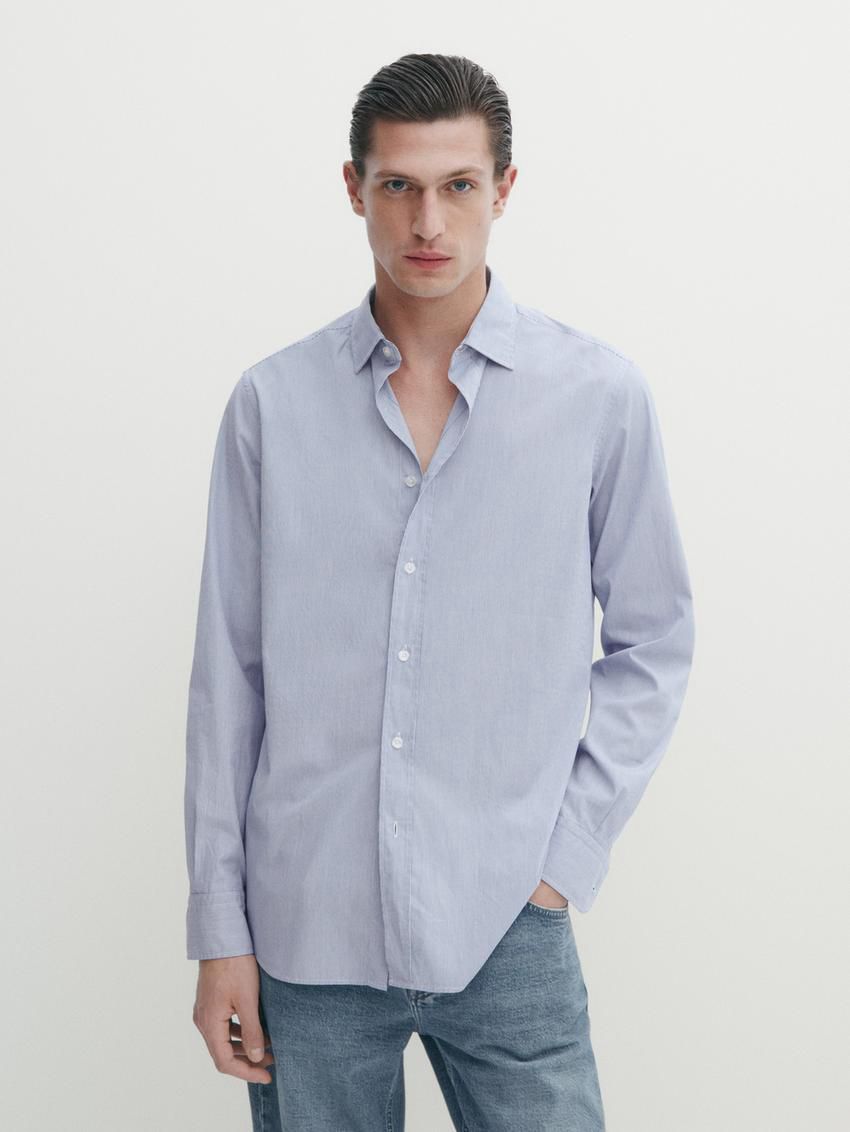 Massimo Dutti Slim Fit Micro-striped Poplin Men Shirts Blue | US-WN5261849