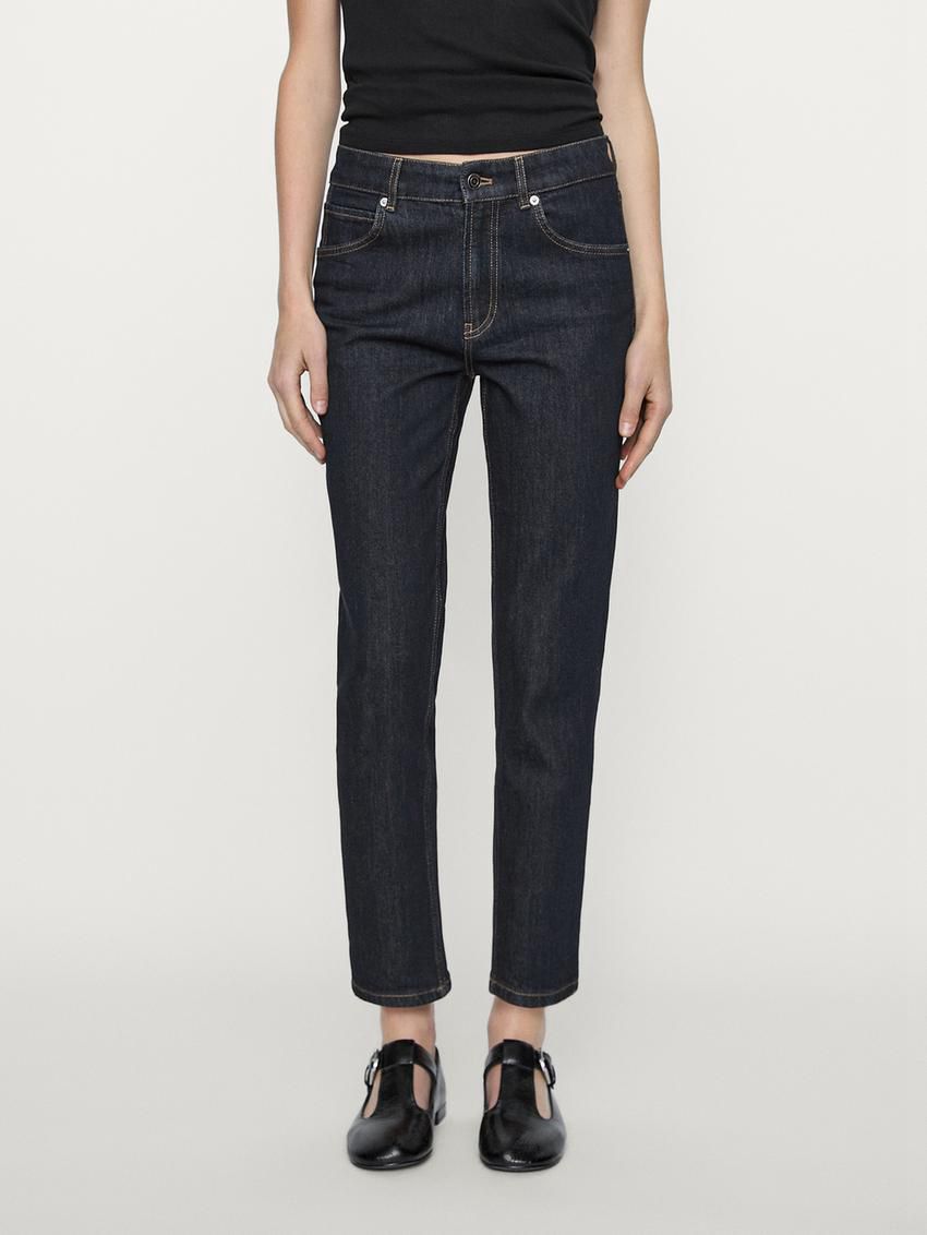 Massimo Dutti Slim Fit Mid-rise Cropped Women Jeans Dark Blue | US-DU3216597