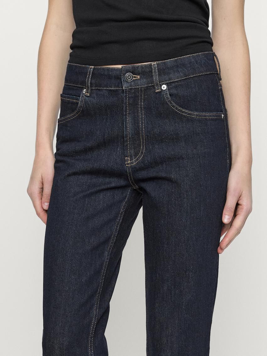 Massimo Dutti Slim Fit Mid-rise Cropped Women Jeans Dark Blue | US-DU3216597