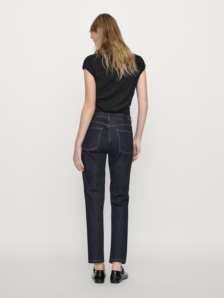 Massimo Dutti Slim Fit Mid-rise Cropped Women Jeans Dark Blue | US-DU3216597