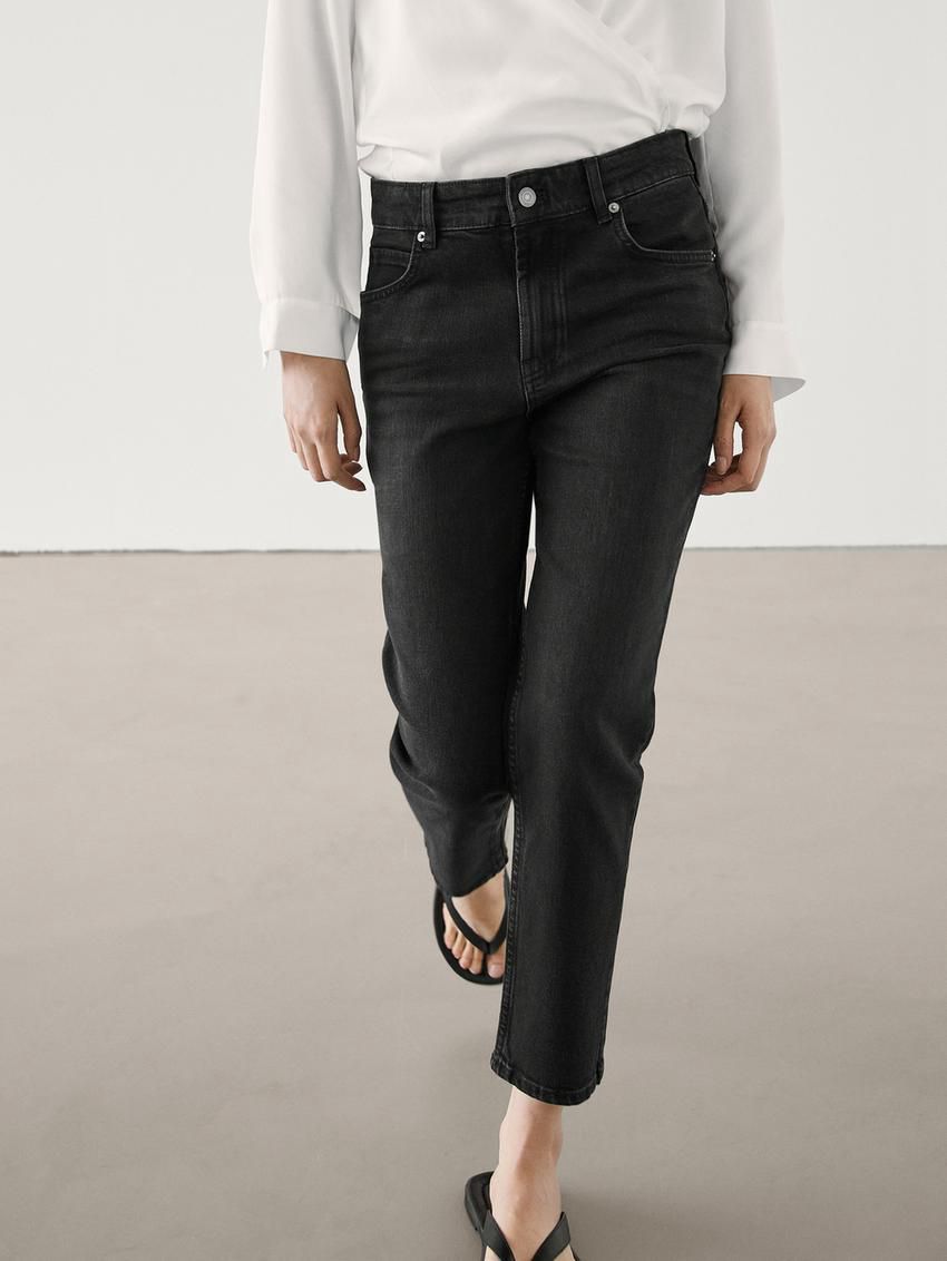 Massimo Dutti Slim Fit Mid-rise Cropped Women Jeans Black | US-SY7168230