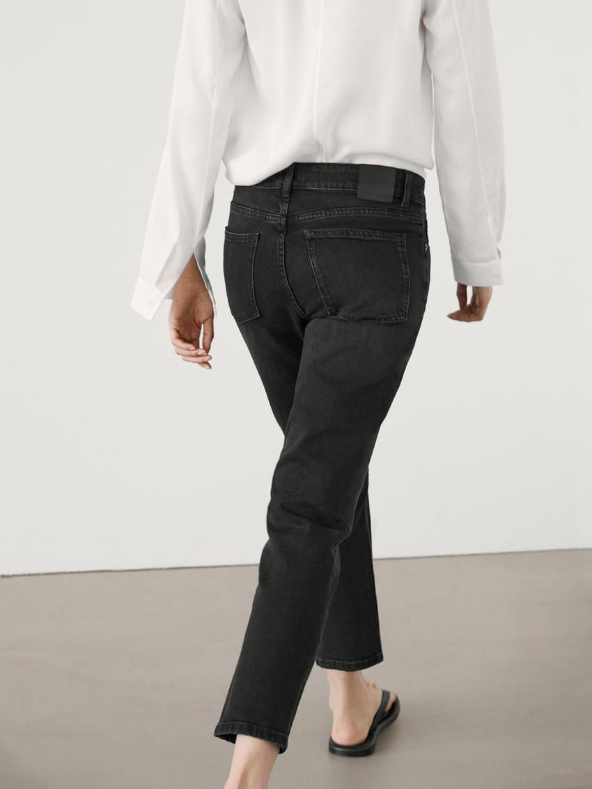 Massimo Dutti Slim Fit Mid-rise Cropped Women Jeans Black | US-SY7168230