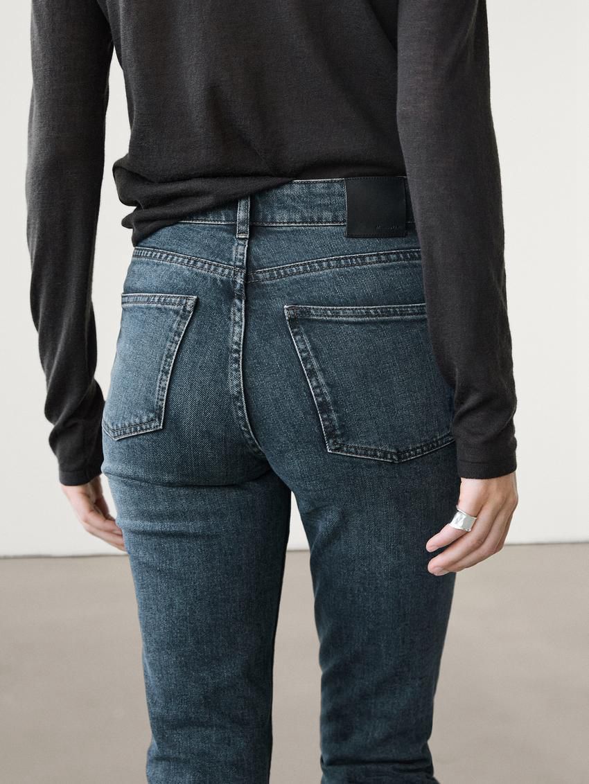 Massimo Dutti Slim Fit Mid-rise Cropped Women Jeans Dark Blue | US-QX0674953