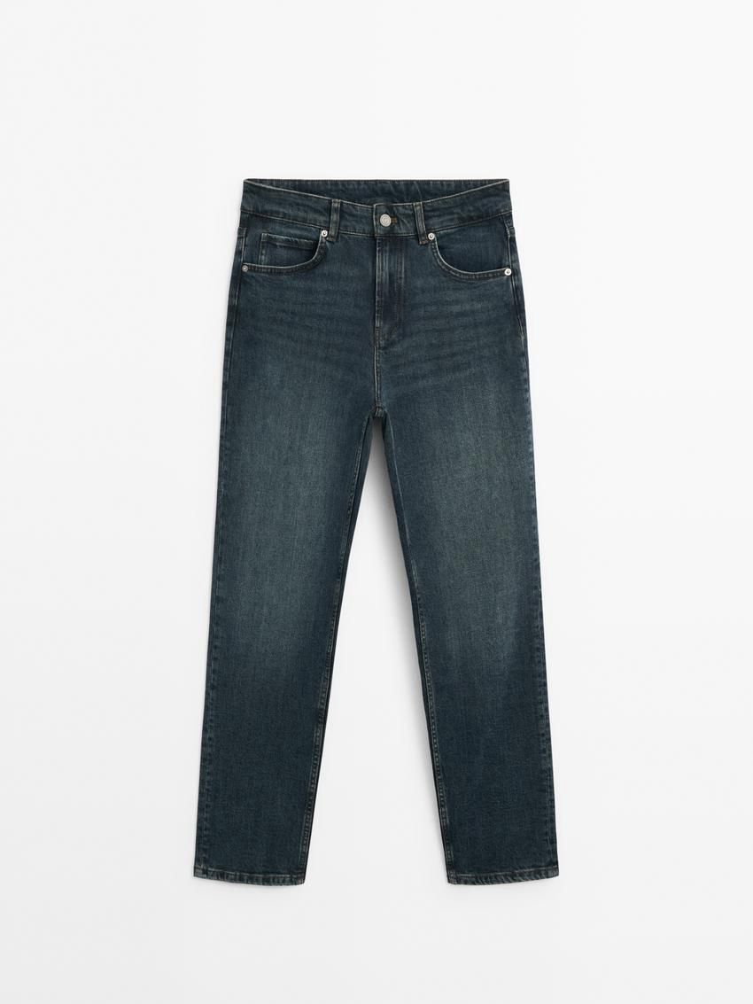 Massimo Dutti Slim Fit Mid-rise Cropped Women Jeans Dark Blue | US-QX0674953