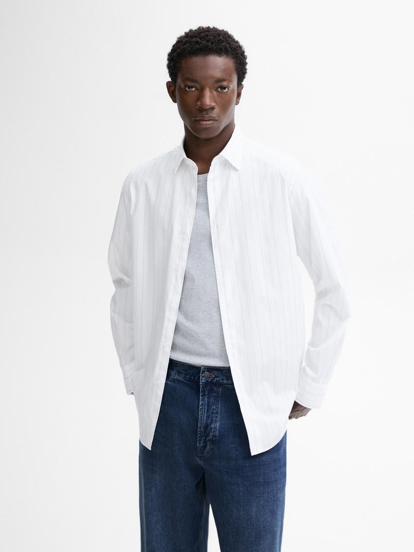 Massimo Dutti Slim Fit Pinstripe Poplin Men Shirts White | US-TE8416205