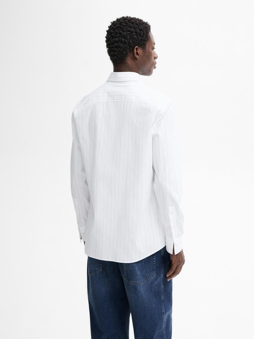 Massimo Dutti Slim Fit Pinstripe Poplin Men Shirts White | US-TE8416205