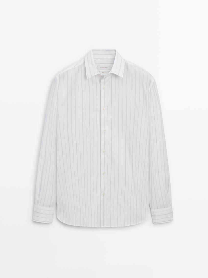 Massimo Dutti Slim Fit Pinstripe Poplin Men Shirts White | US-TE8416205