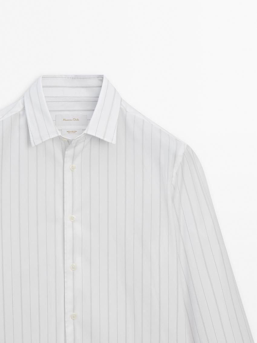 Massimo Dutti Slim Fit Pinstripe Poplin Men Shirts White | US-TE8416205