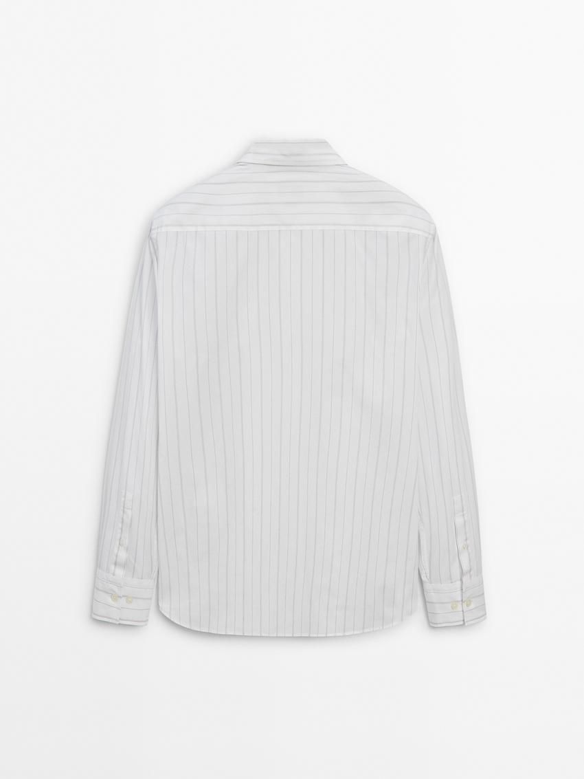 Massimo Dutti Slim Fit Pinstripe Poplin Men Shirts White | US-TE8416205