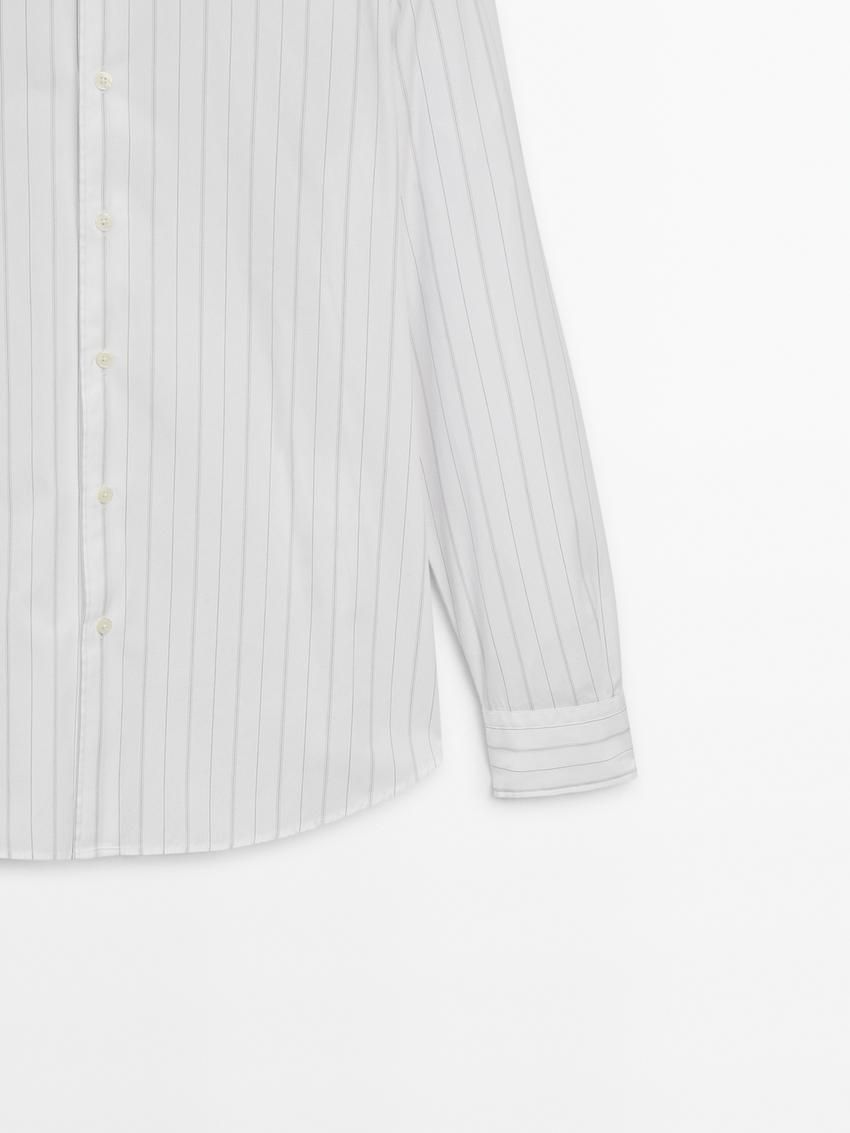 Massimo Dutti Slim Fit Pinstripe Poplin Men Shirts White | US-TE8416205