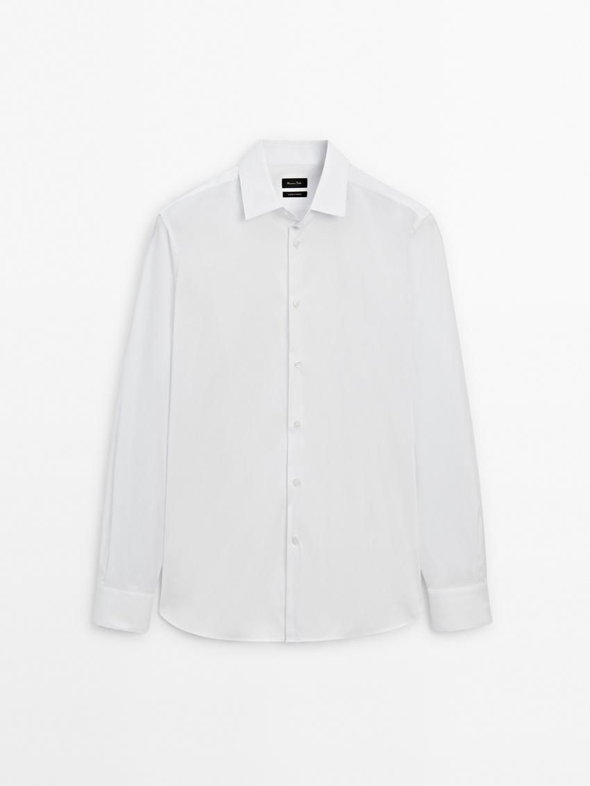 Massimo Dutti Slim Fit Stretch Men Shirts White | US-QA6820394