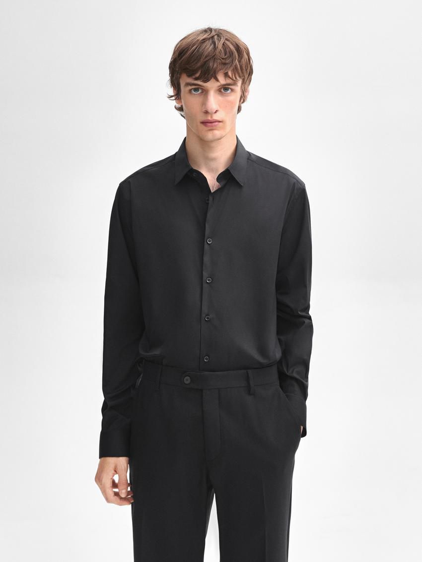 Massimo Dutti Slim Fit Stretch Men Shirts Black | US-FK9842075