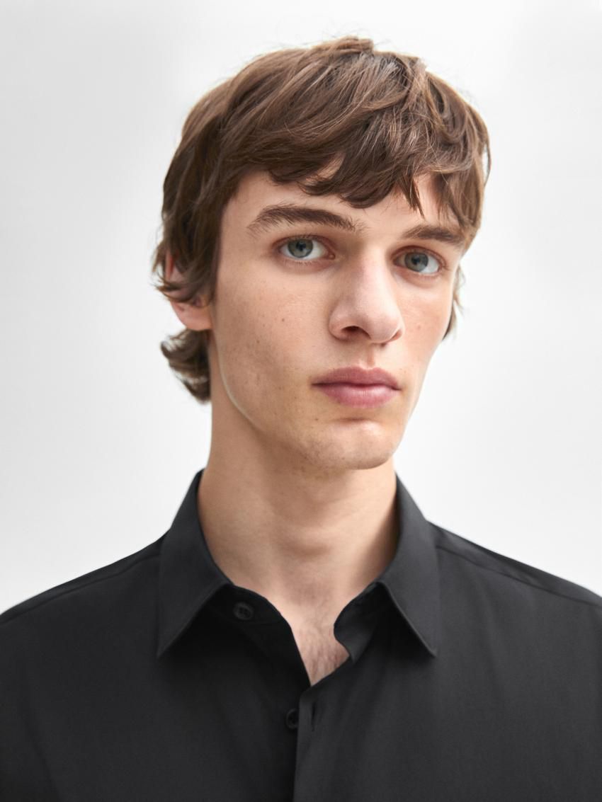Massimo Dutti Slim Fit Stretch Men Shirts Black | US-FK9842075