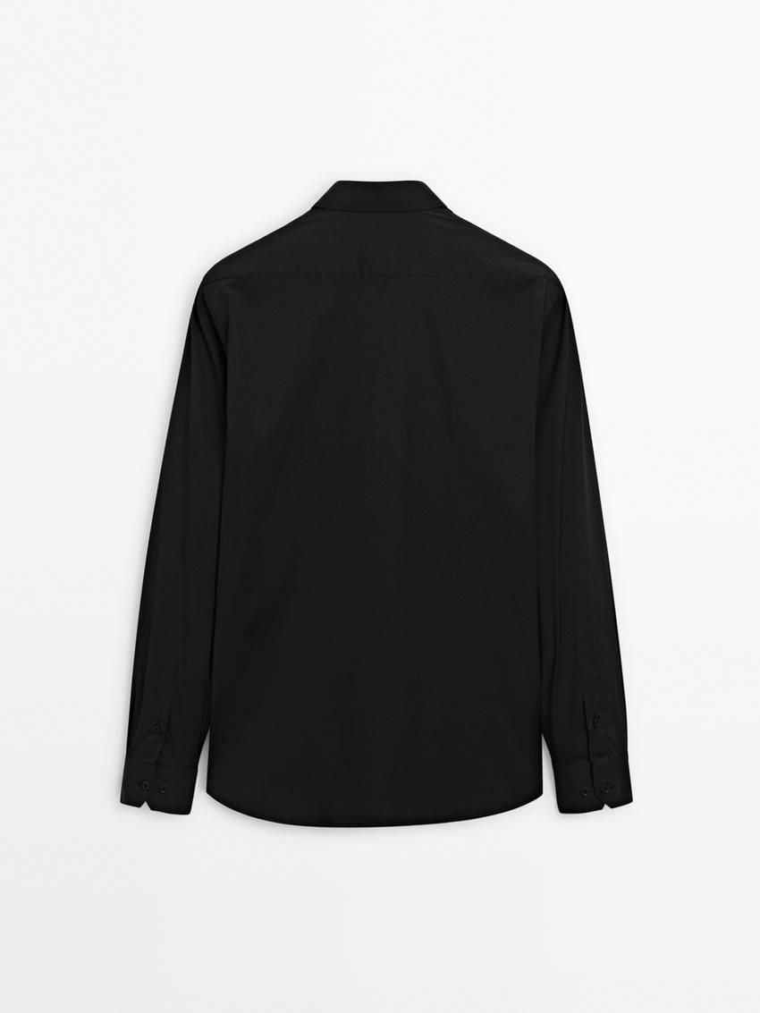 Massimo Dutti Slim Fit Stretch Men Shirts Black | US-FK9842075