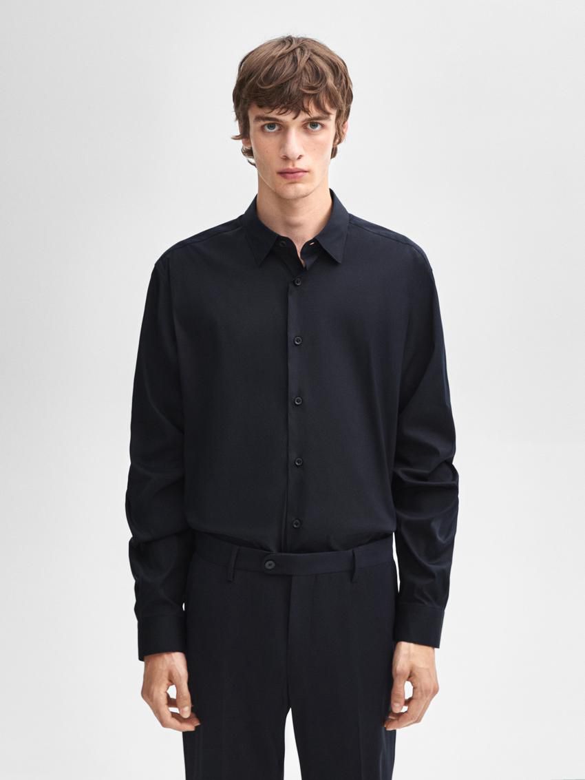 Massimo Dutti Slim Fit Stretch Men Shirts Navy | US-CE0987241