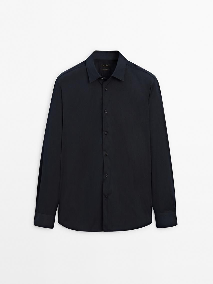 Massimo Dutti Slim Fit Stretch Men Shirts Navy | US-CE0987241