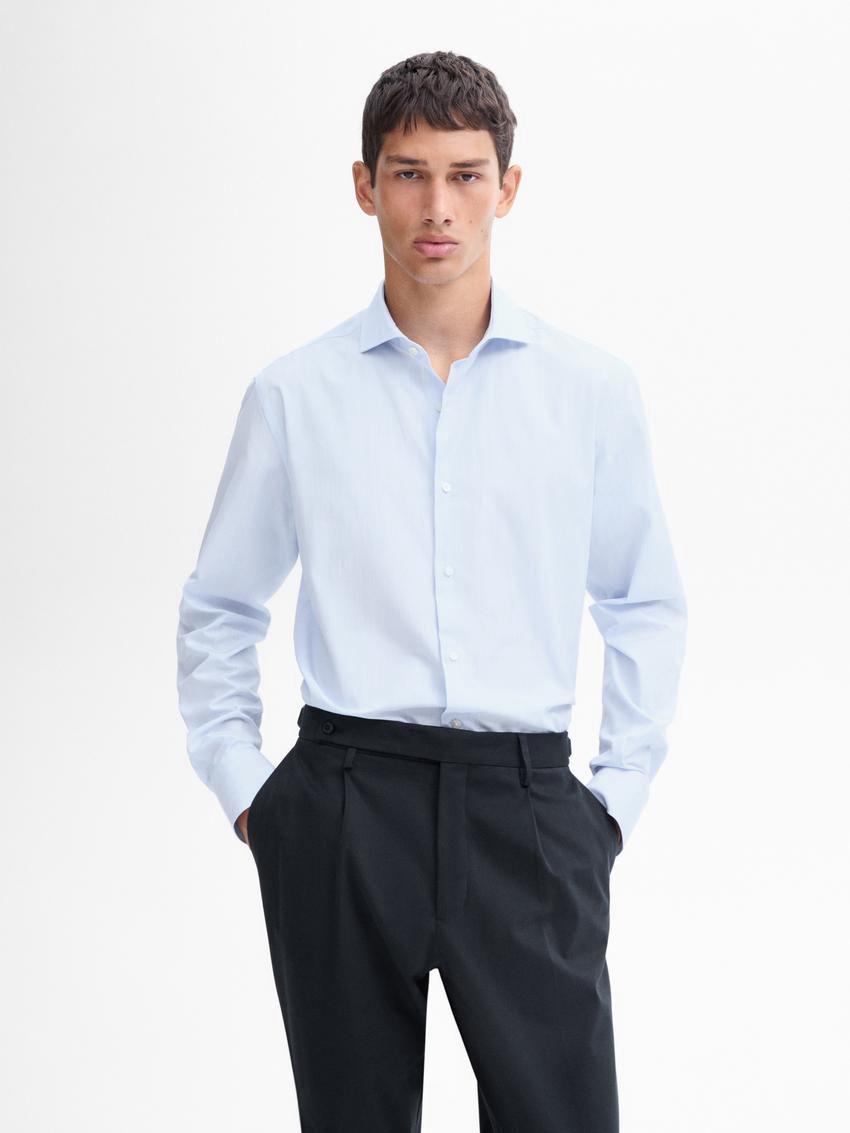 Massimo Dutti Slim Fit Striped Cotton Men Shirts Light Blue | US-CP7185246