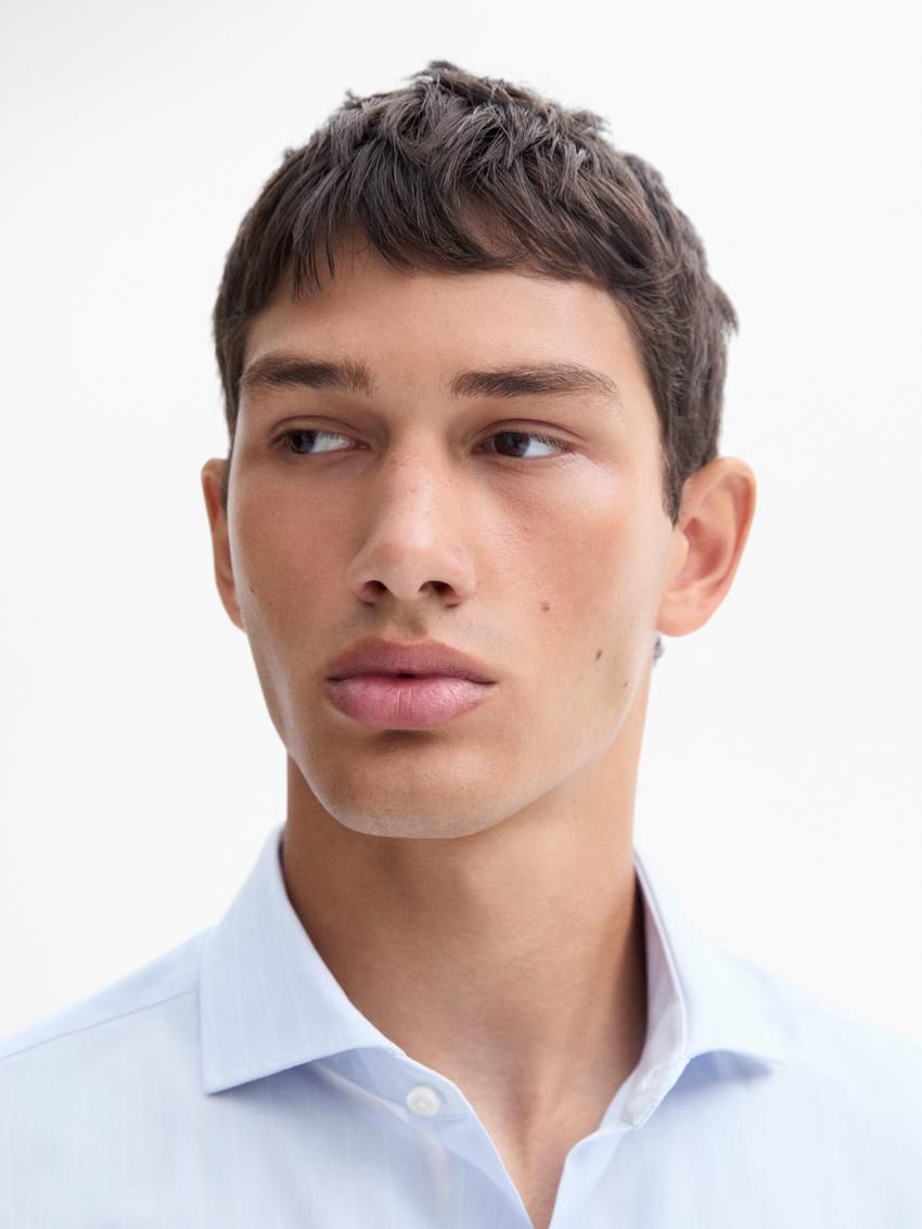 Massimo Dutti Slim Fit Striped Cotton Men Shirts Light Blue | US-CP7185246