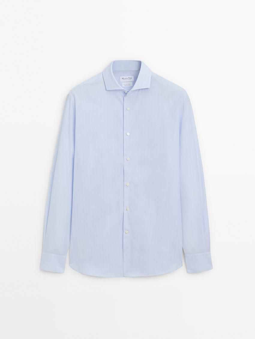 Massimo Dutti Slim Fit Striped Cotton Men Shirts Light Blue | US-CP7185246