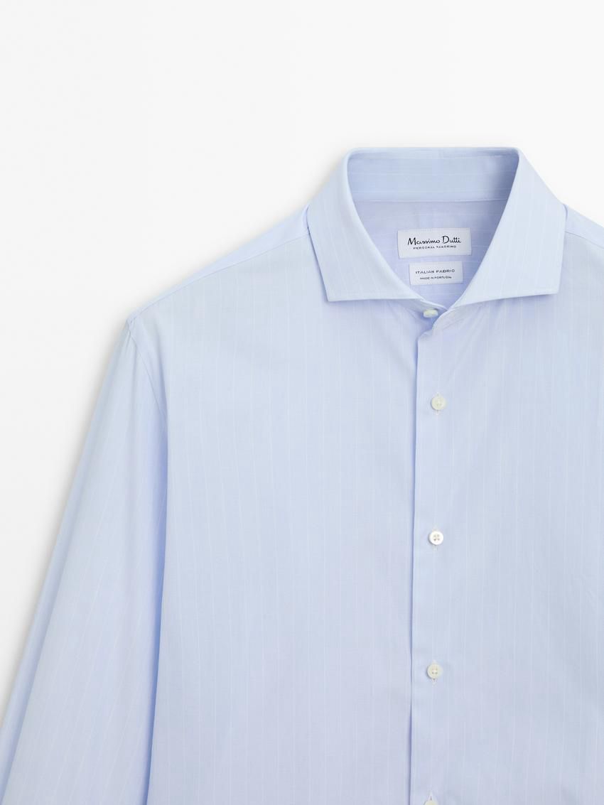 Massimo Dutti Slim Fit Striped Cotton Men Shirts Light Blue | US-CP7185246