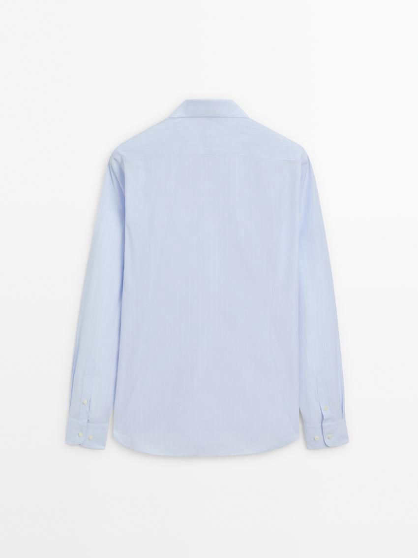 Massimo Dutti Slim Fit Striped Cotton Men Shirts Light Blue | US-CP7185246