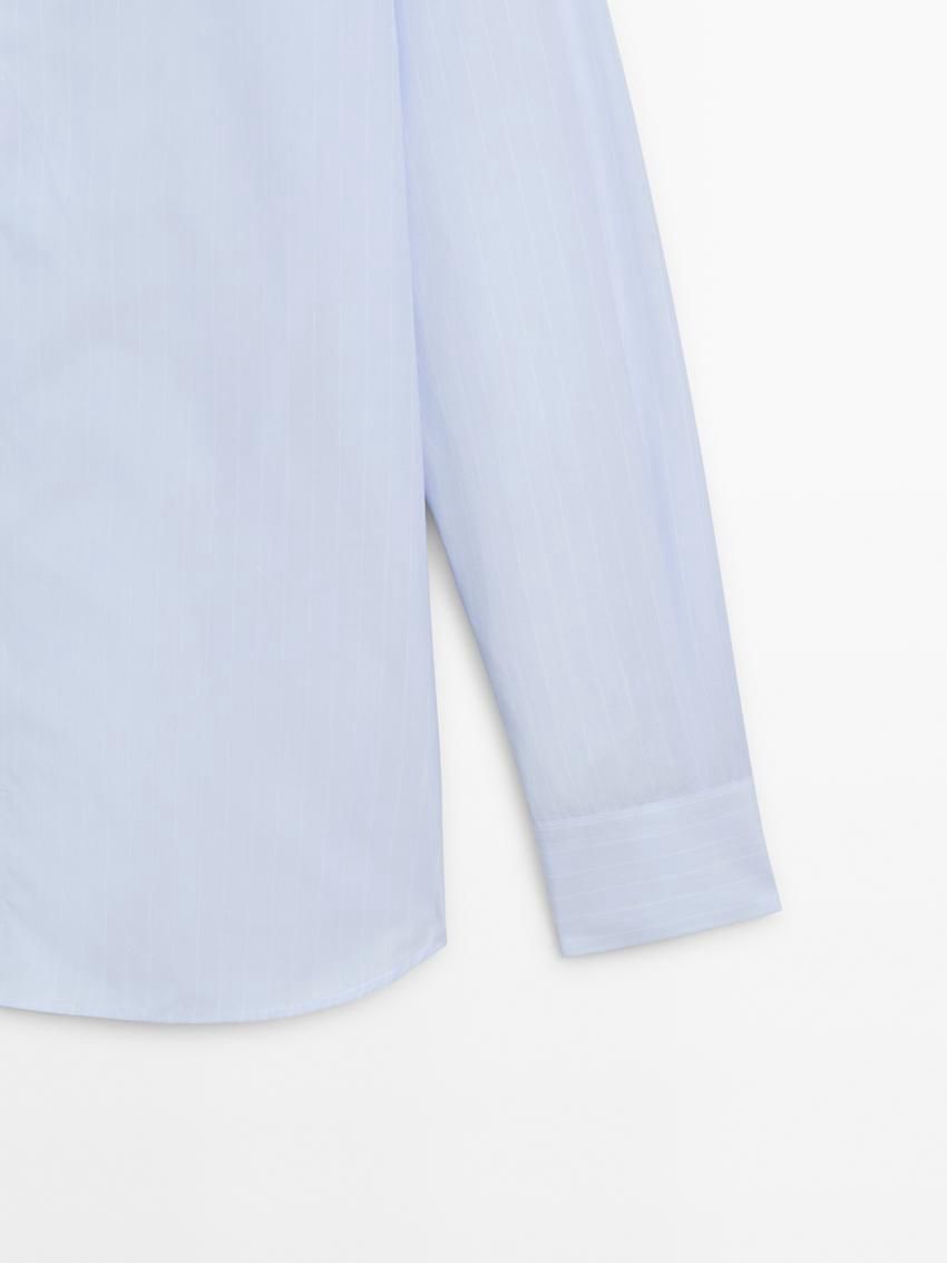 Massimo Dutti Slim Fit Striped Cotton Men Shirts Light Blue | US-CP7185246