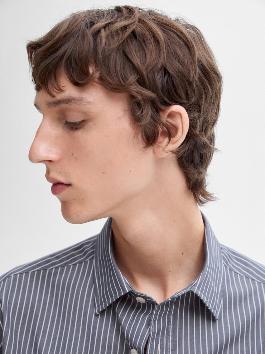 Massimo Dutti Slim Fit Striped Cotton Men Shirts Blue | US-TF5907186
