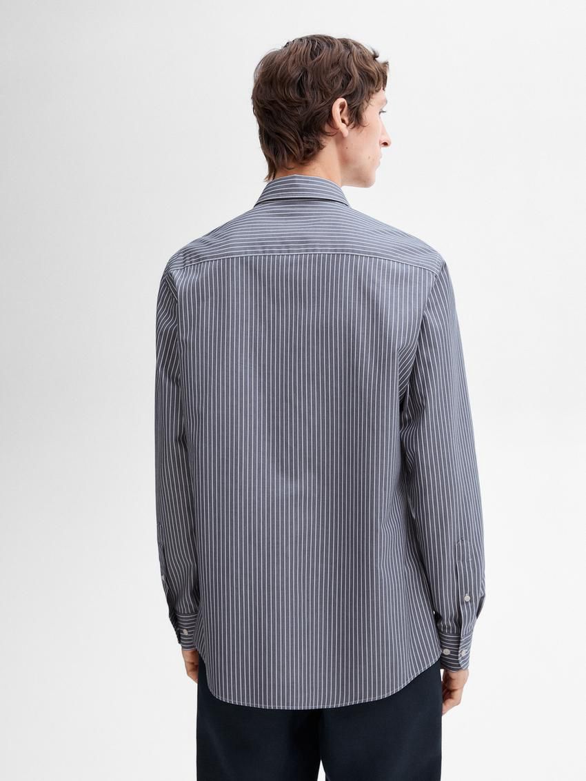Massimo Dutti Slim Fit Striped Cotton Men Shirts Blue | US-TF5907186