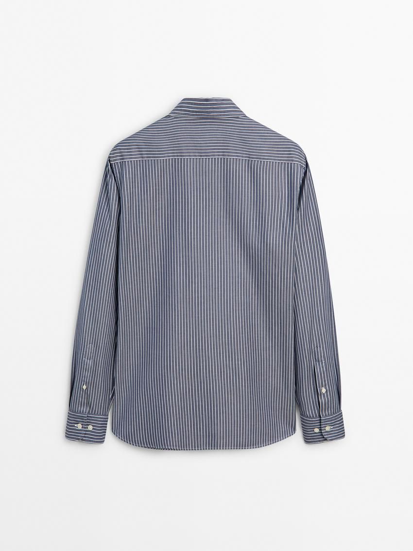 Massimo Dutti Slim Fit Striped Cotton Men Shirts Blue | US-TF5907186