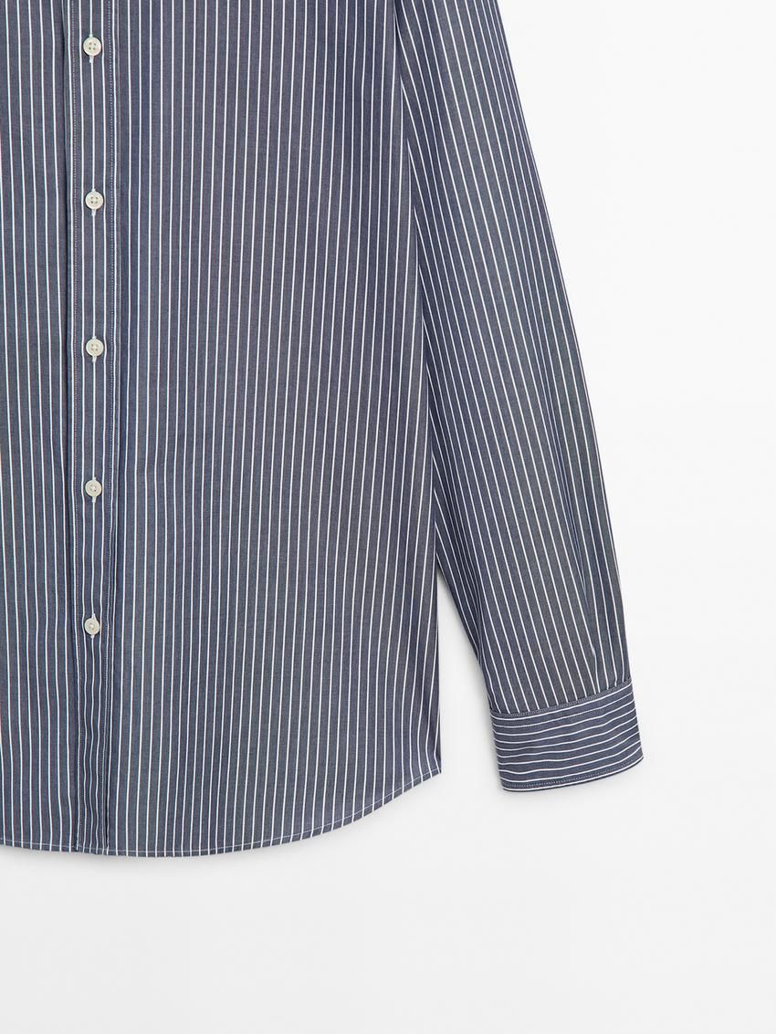 Massimo Dutti Slim Fit Striped Cotton Men Shirts Blue | US-TF5907186