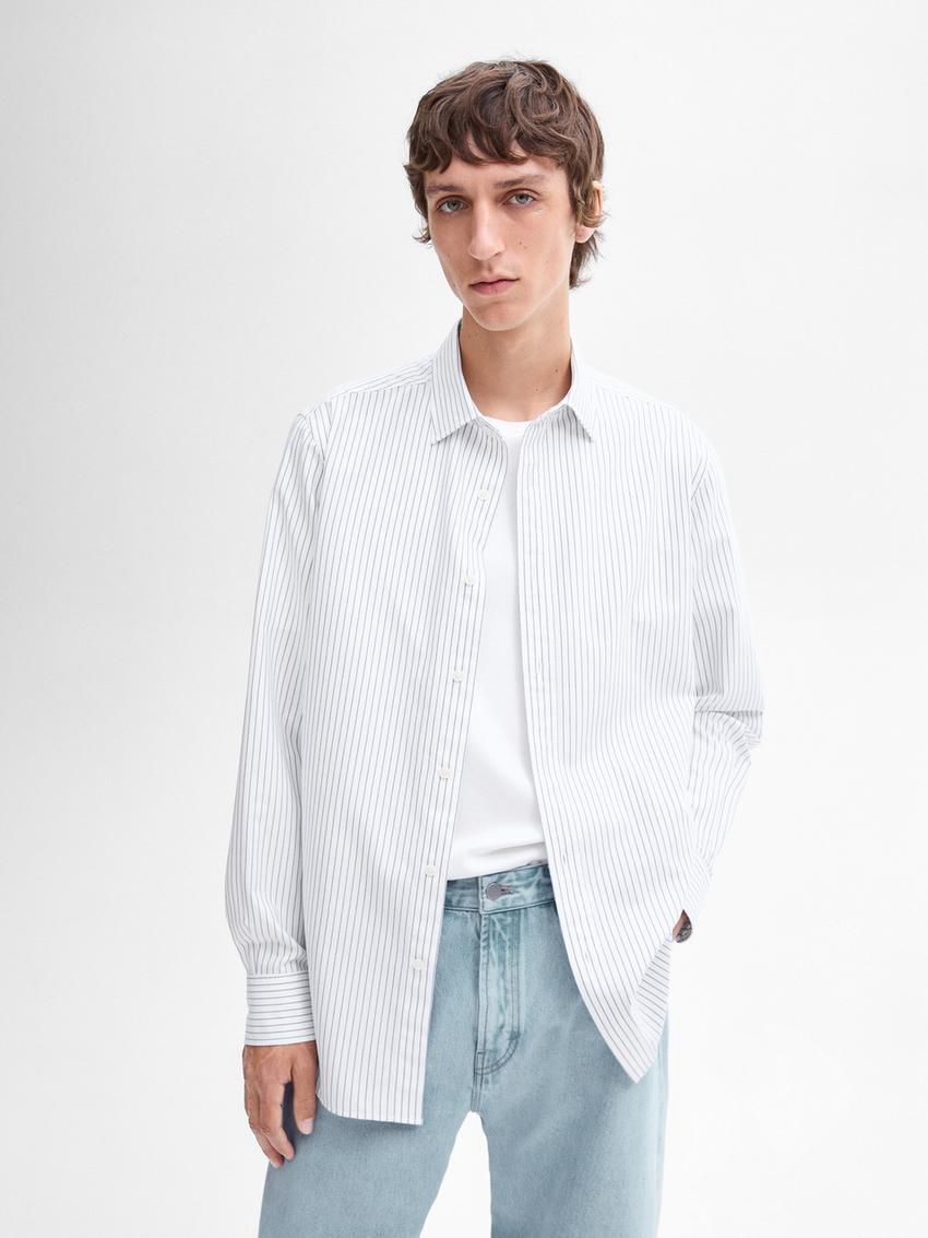 Massimo Dutti Slim Fit Striped Cotton Men Shirts White / Blue | US-YI0957628