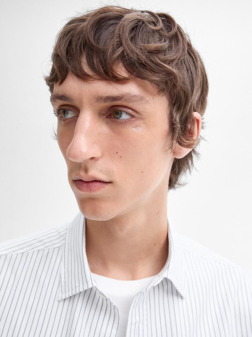 Massimo Dutti Slim Fit Striped Cotton Men Shirts White / Blue | US-YI0957628