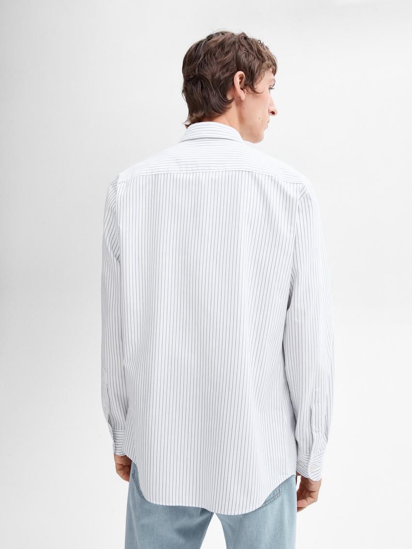 Massimo Dutti Slim Fit Striped Cotton Men Shirts White / Blue | US-YI0957628
