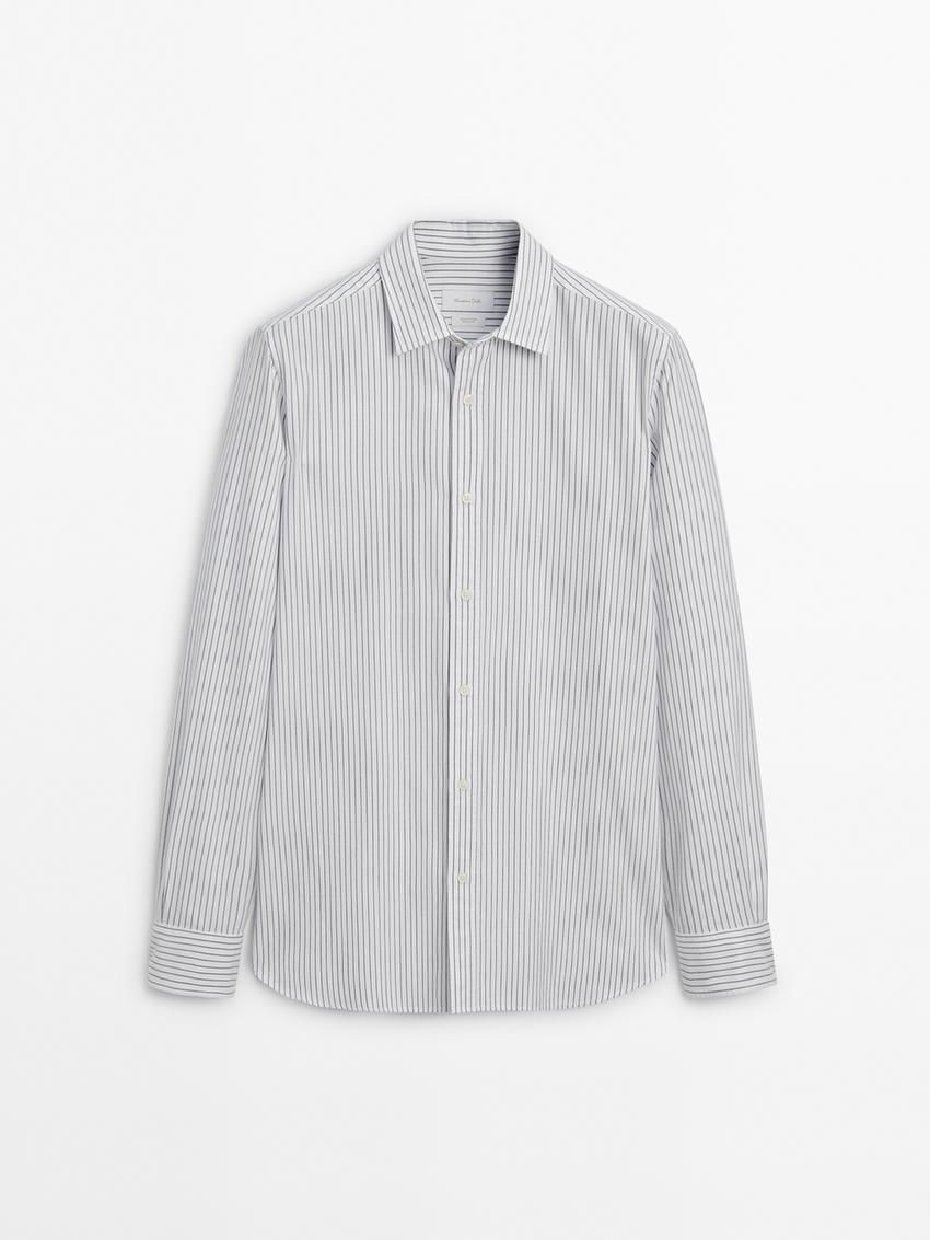 Massimo Dutti Slim Fit Striped Cotton Men Shirts White / Blue | US-YI0957628