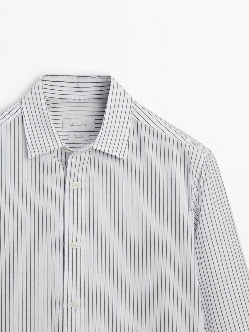 Massimo Dutti Slim Fit Striped Cotton Men Shirts White / Blue | US-YI0957628