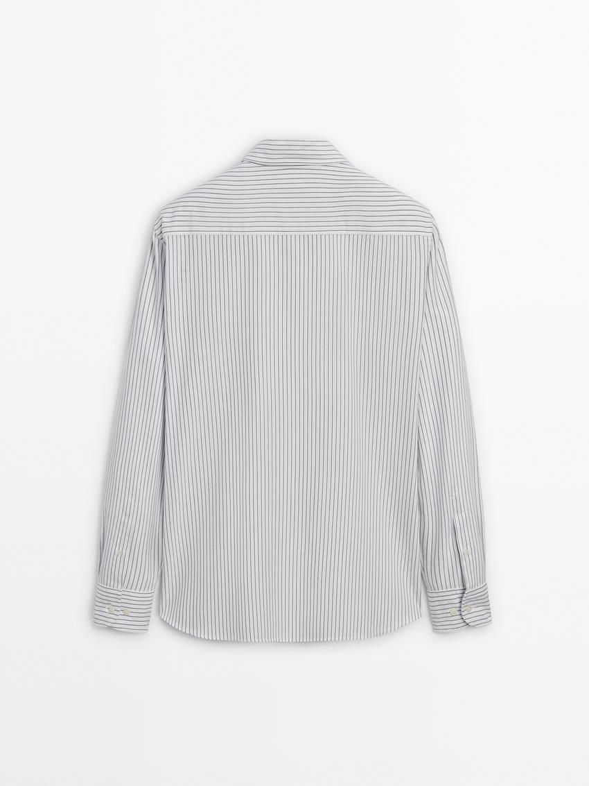 Massimo Dutti Slim Fit Striped Cotton Men Shirts White / Blue | US-YI0957628