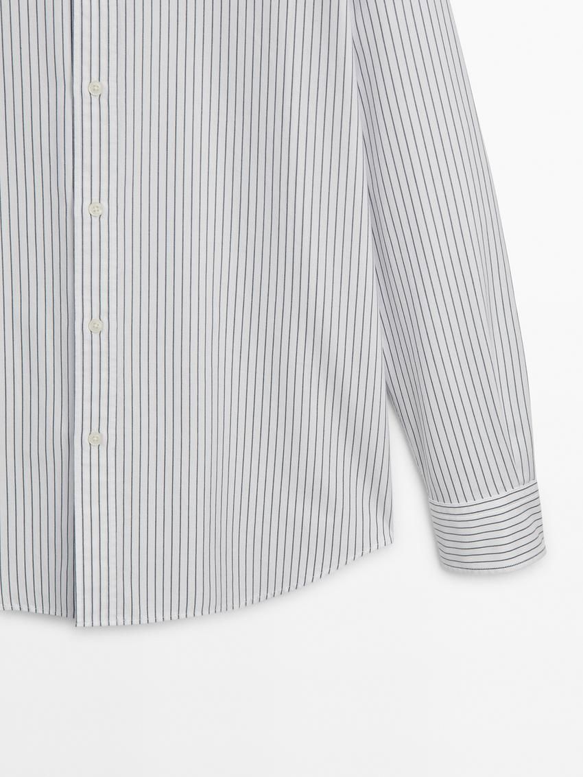 Massimo Dutti Slim Fit Striped Cotton Men Shirts White / Blue | US-YI0957628