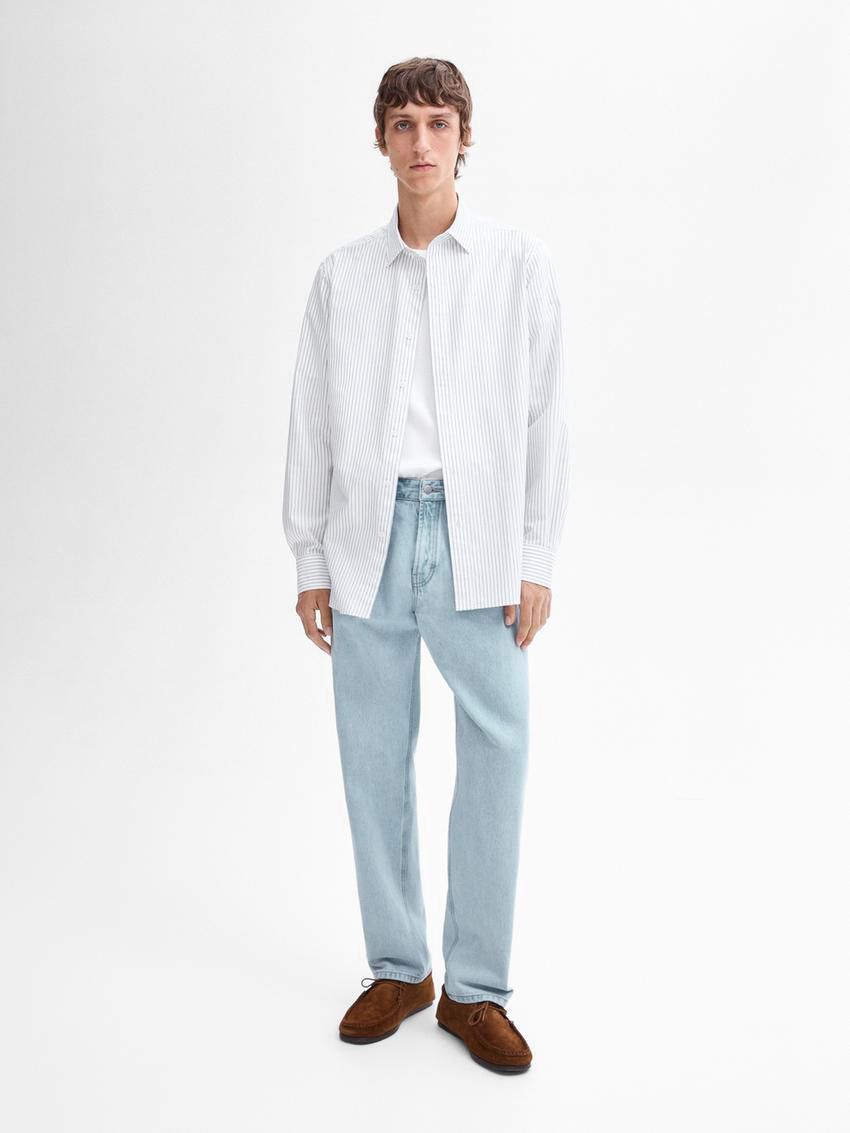 Massimo Dutti Slim Fit Striped Cotton Men Shirts White / Blue | US-YI0957628