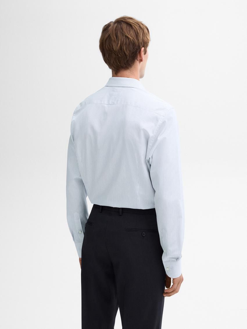 Massimo Dutti Slim Fit Striped Cotton Men Shirts Light Blue | US-TB6975401