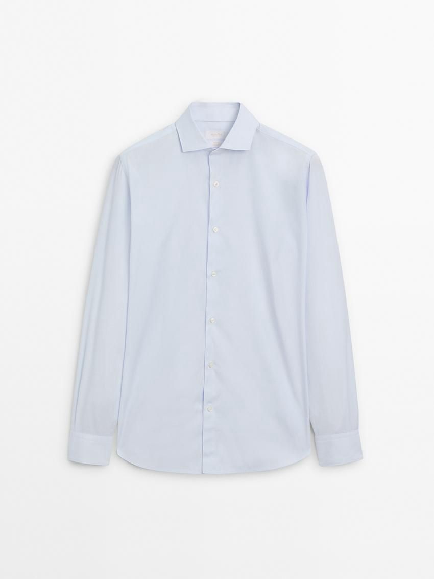 Massimo Dutti Slim Fit Striped Cotton Men Shirts Light Blue | US-TB6975401