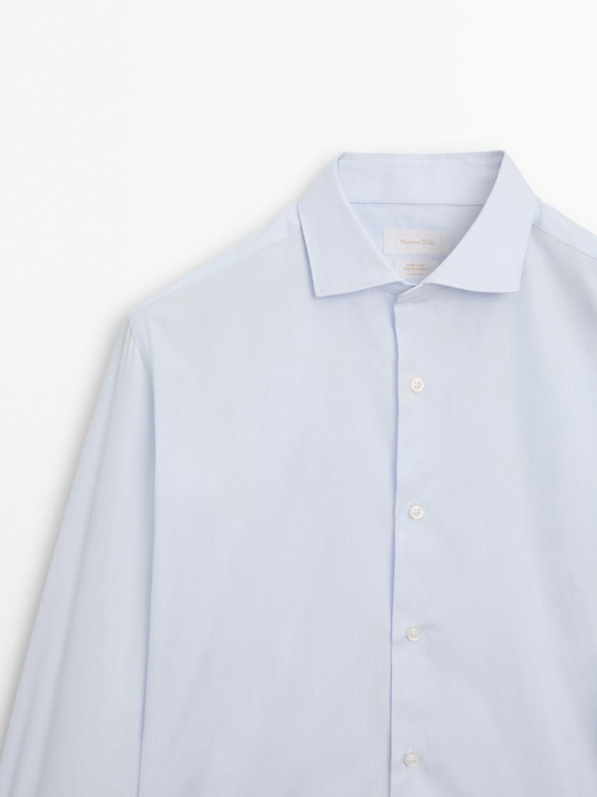 Massimo Dutti Slim Fit Striped Cotton Men Shirts Light Blue | US-TB6975401