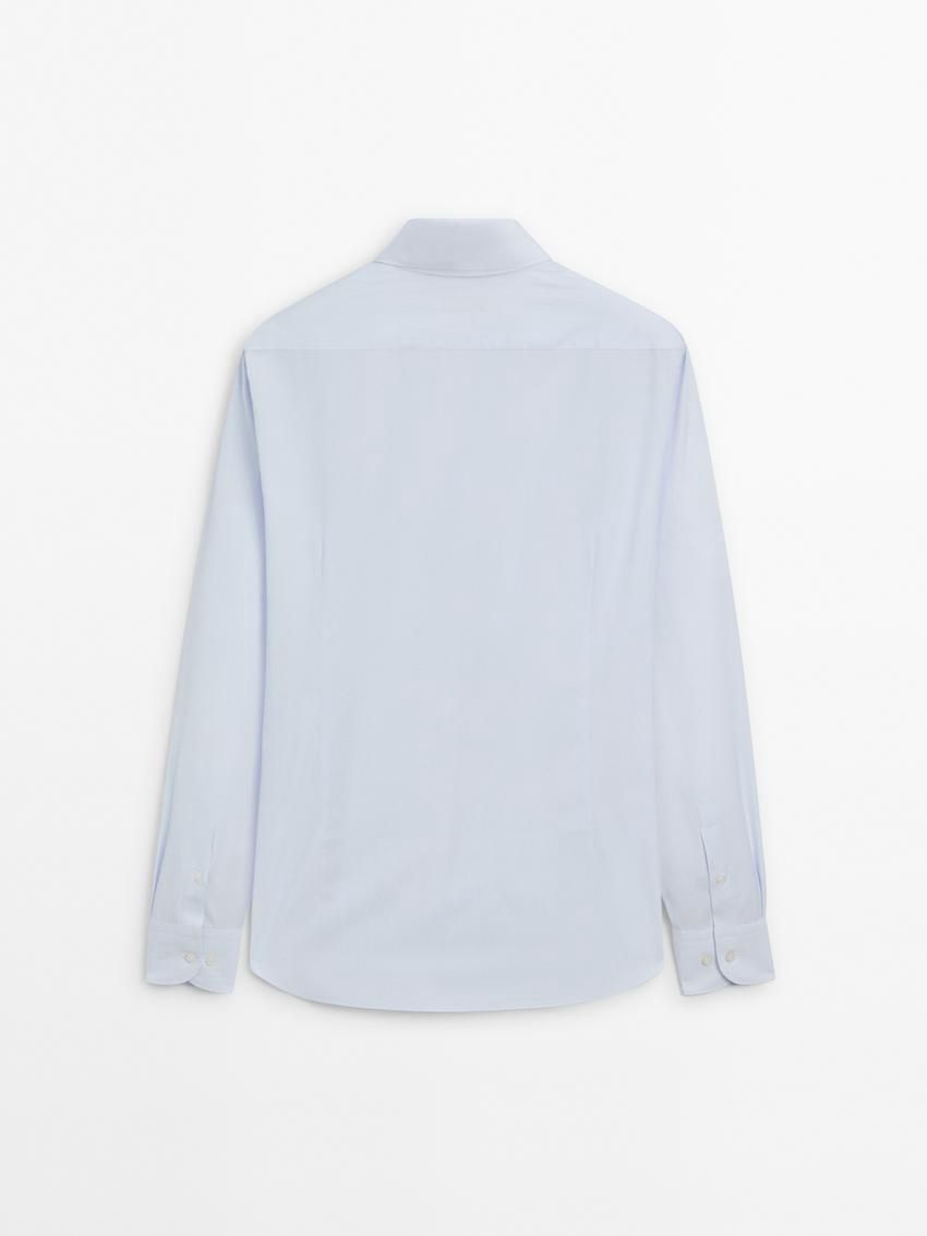Massimo Dutti Slim Fit Striped Cotton Men Shirts Light Blue | US-TB6975401