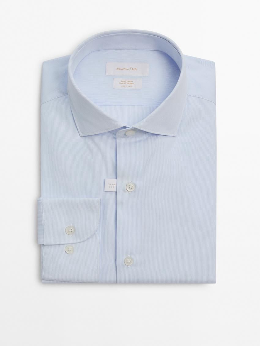Massimo Dutti Slim Fit Striped Cotton Men Shirts Light Blue | US-TB6975401