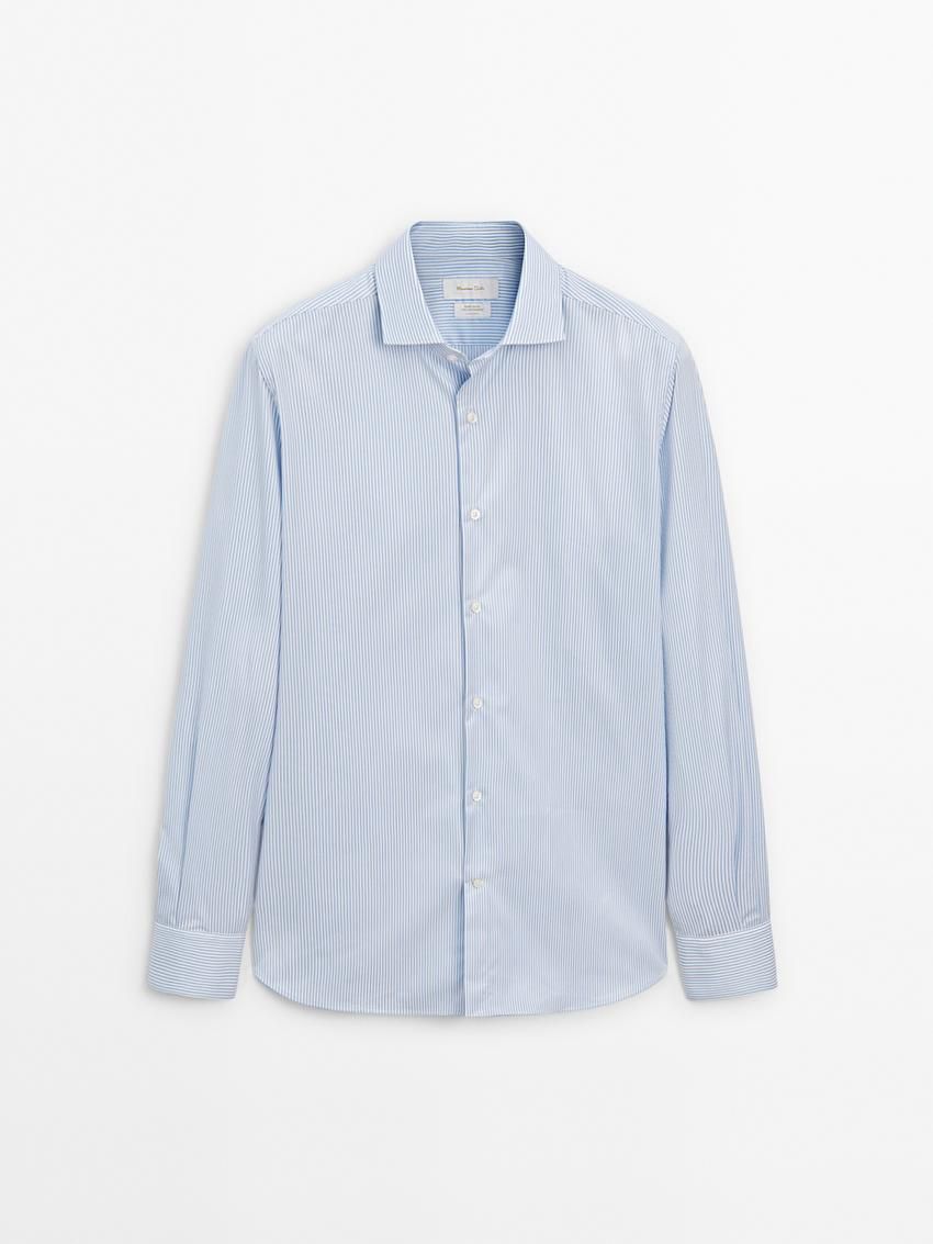 Massimo Dutti Slim Fit Striped Men Shirts Light Blue | US-AE2861034