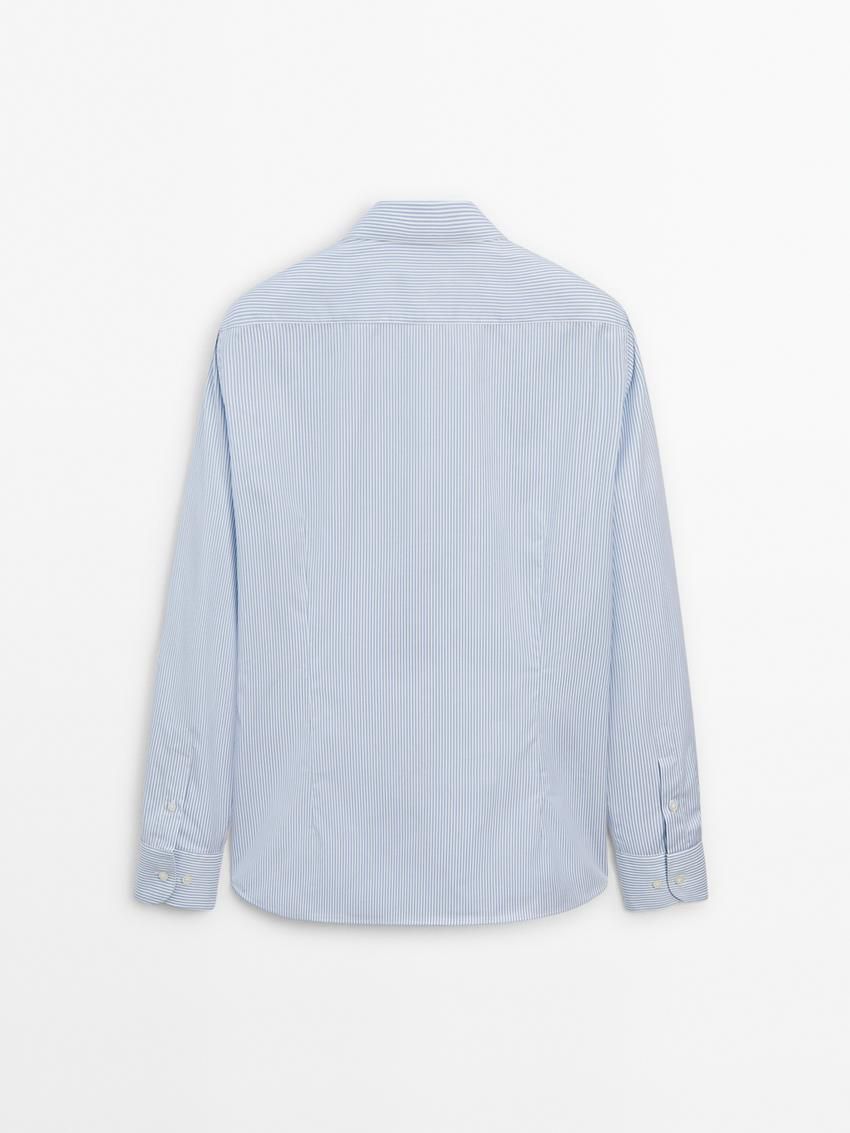 Massimo Dutti Slim Fit Striped Men Shirts Light Blue | US-AE2861034