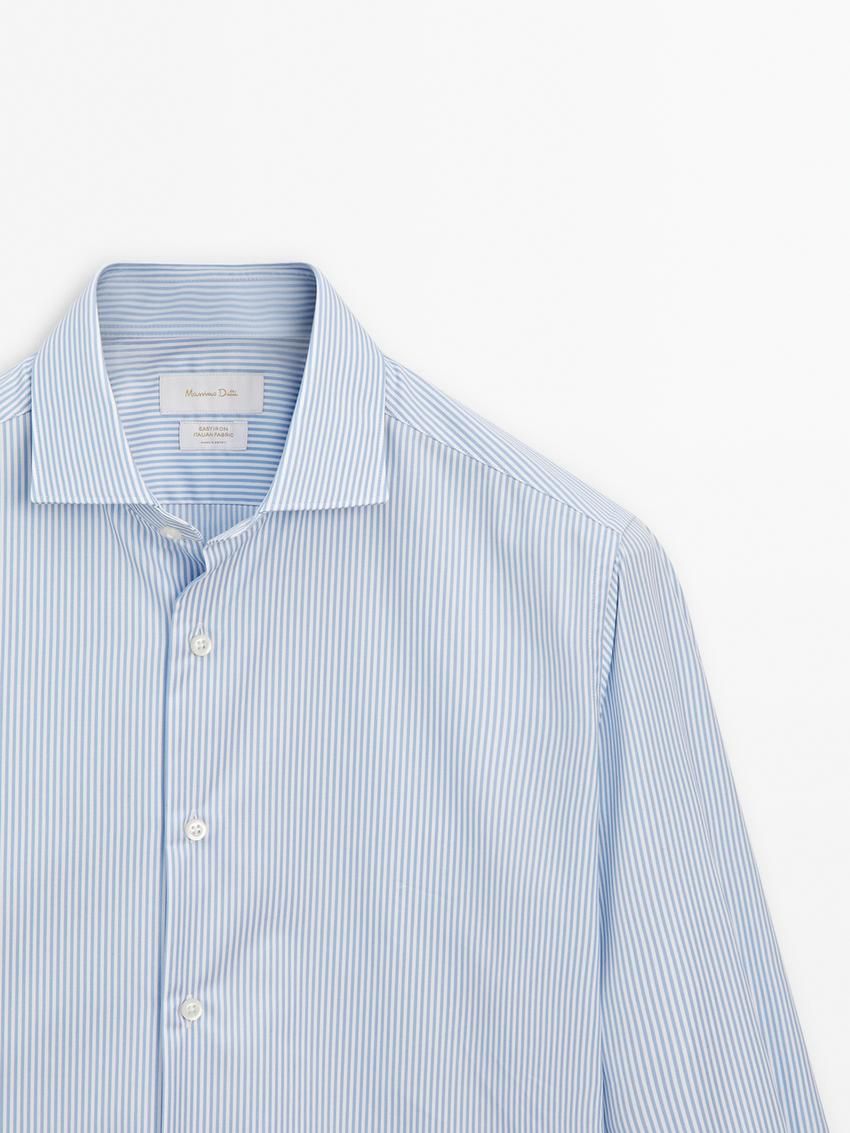 Massimo Dutti Slim Fit Striped Men Shirts Light Blue | US-AE2861034
